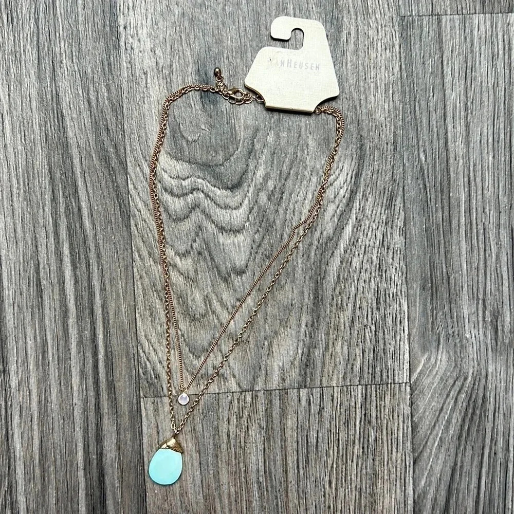 Van Heusen Gold Chain Layered Necklace With Teal Stone NWT